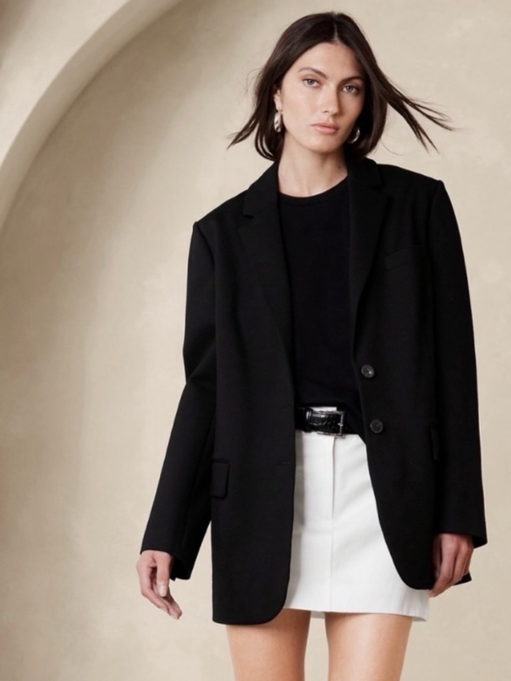 Banana Republic Black Oversized Blazer Jacket - Women's Classic Tailored Coat